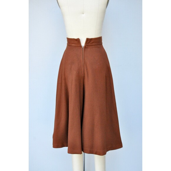 50s Brown High Waist Skort - High Waisted PantSkirt - Wool Skort Pants Skirt XXS - Picture 9 of 10